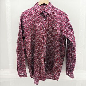 Alan Flusser Mens M BLUE Red Paisley Long sleeve Buttonup Shirt 100% Cotton EUC